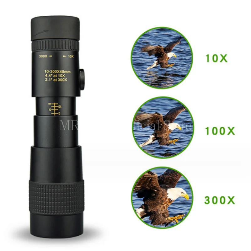 Telescopio Monocular de alta potencia con Zoom, telescopio portátil de 10-300x40mm, actualización HD con trípode, soporte para teléfono para observación de aves, caza y Camping - imagen 4