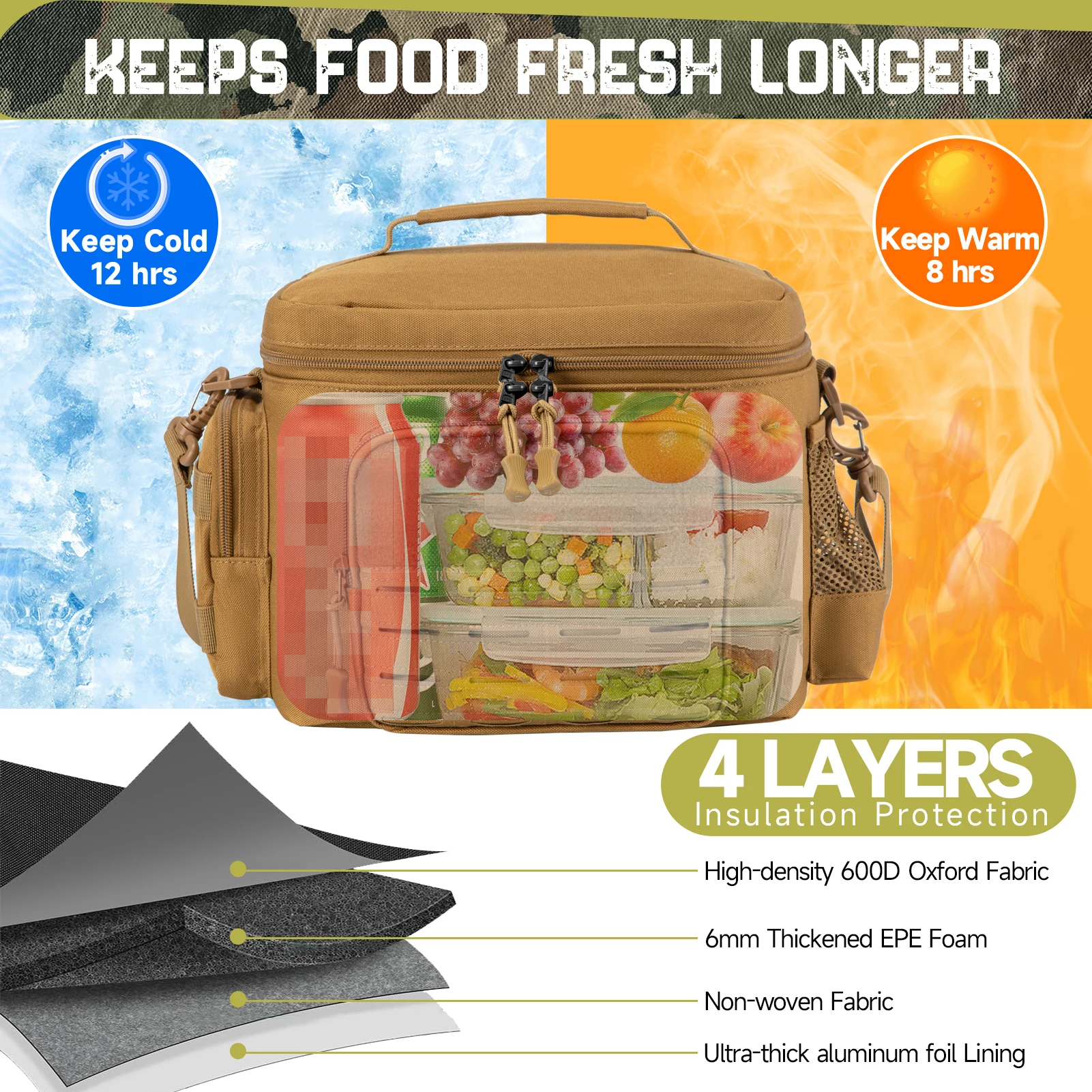 Bolsa térmica táctica, cesta de picnic, caja refrigeradora para picnic, bolsa de almuerzo para acampar, fiambrera resistente al aire libre, bolsas aisladas más frescas - imagen 4