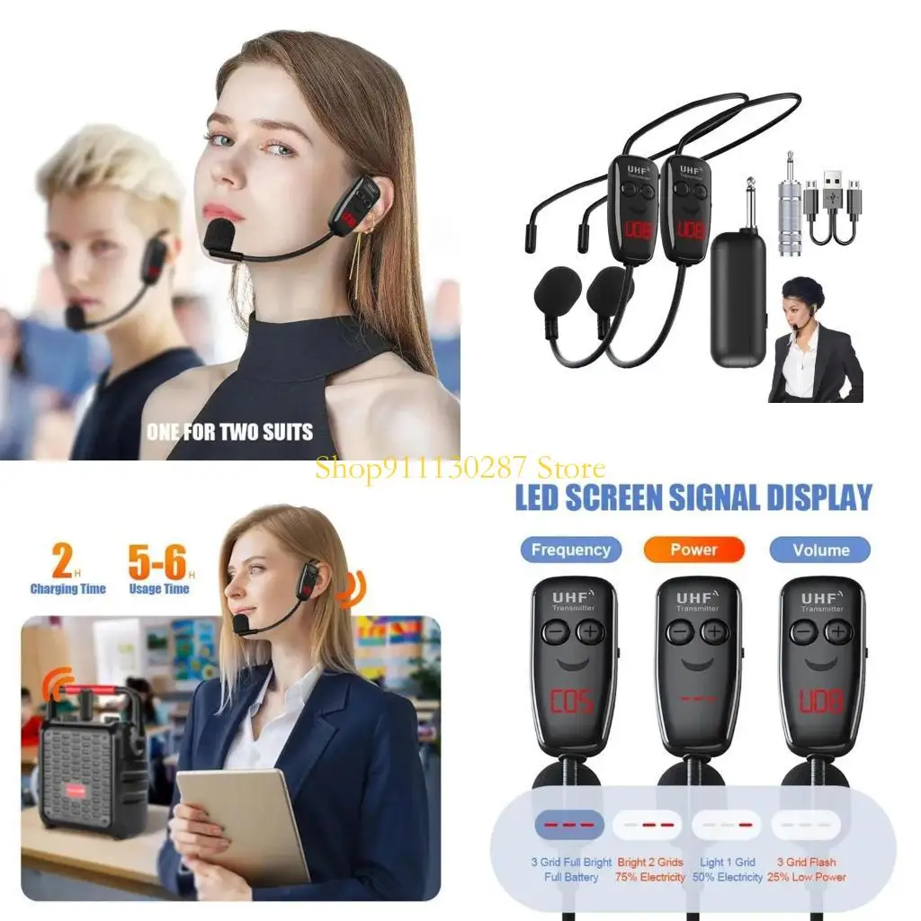 J1HC Recargable UHF Sistema micrófono auriculares inalámbricos 164 pies Rangos 6.35 mm a 3.5 mm adaptador