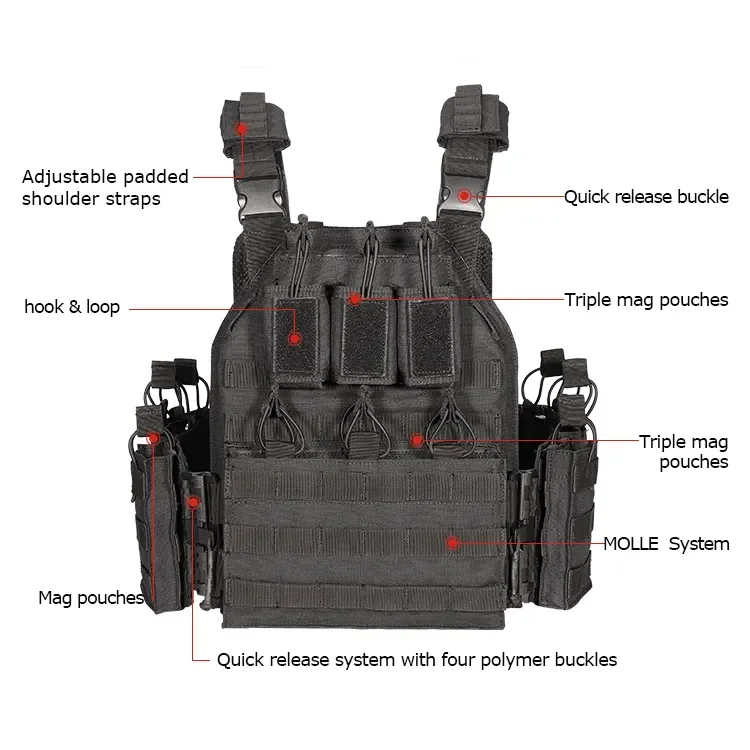 Chaleco táctico para entrenamiento de combate, portador de placa de asalto, caza al aire libre, hebillas de liberación rápida, bolsa de chaleco táctico Molle para hombres - imagen 5