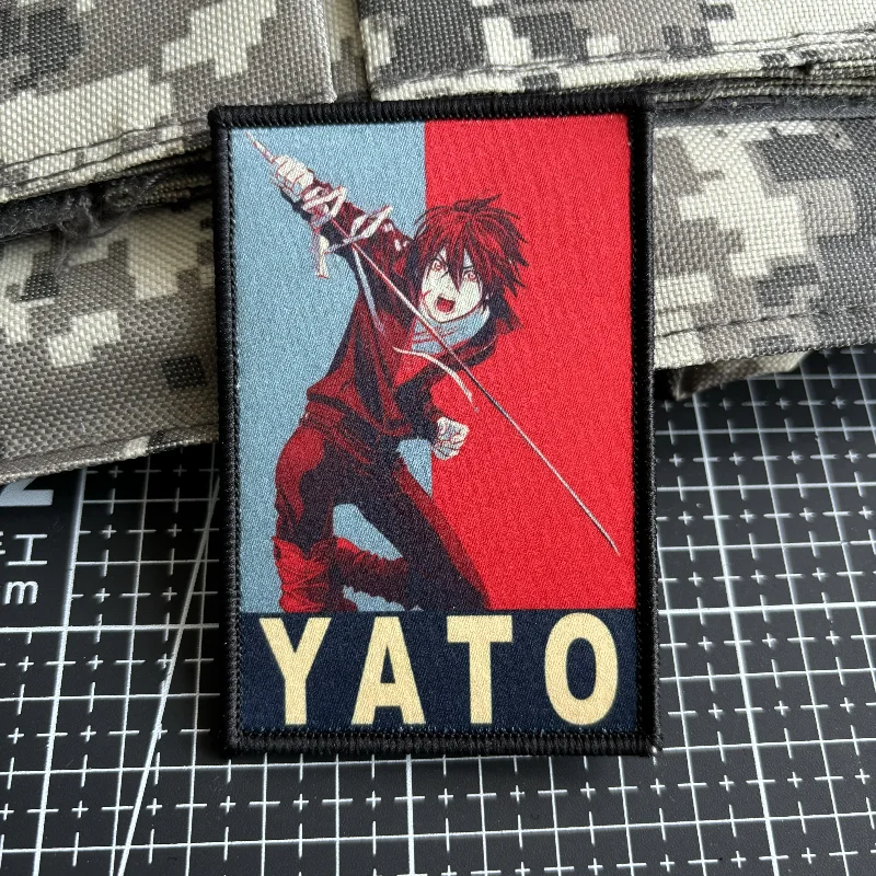 Insignia de moral YATO de Anime, parches de personaje de dibujos animados Noragami, Impresión de gancho y bucle, apliques de pegatina de mochila táctica samurái - imagen 4