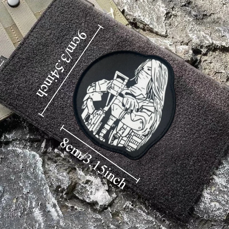 Parche de soldado femenino enmascarado, insignia de moral táctica con estampado, gancho y bucle, mochila, ropa, accesorios decorativos, pegatina, brazalete - imagen 4