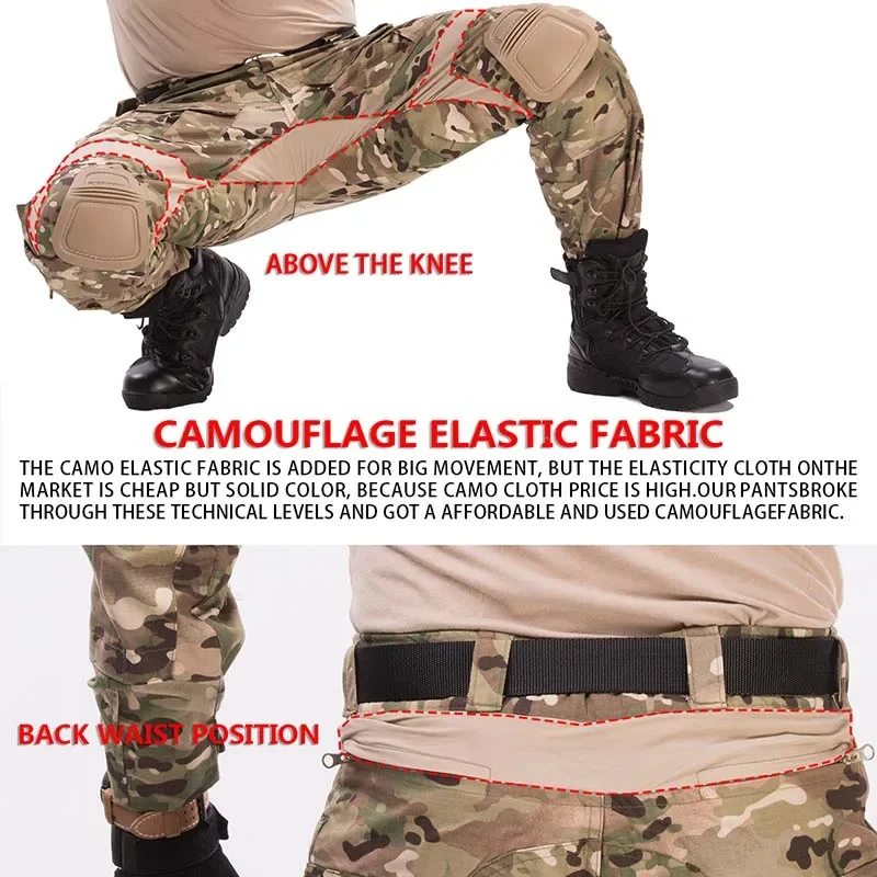 Pantalones tácticos con bolsillos para hombre, pantalón de trabajo de camuflaje + almohadillas, ropa de caza para combate, Paintball, Airsoft, Ripstop, resistente al desgaste - imagen 4
