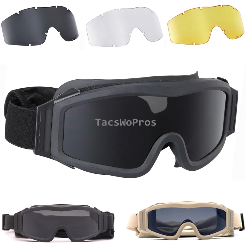 Gafas tácticas de 3 lentes a prueba de viento y polvo, gafas para senderismo, motociclismo, caza al aire libre, Airsoft CS, gafas protectoras seguras - imagen 2