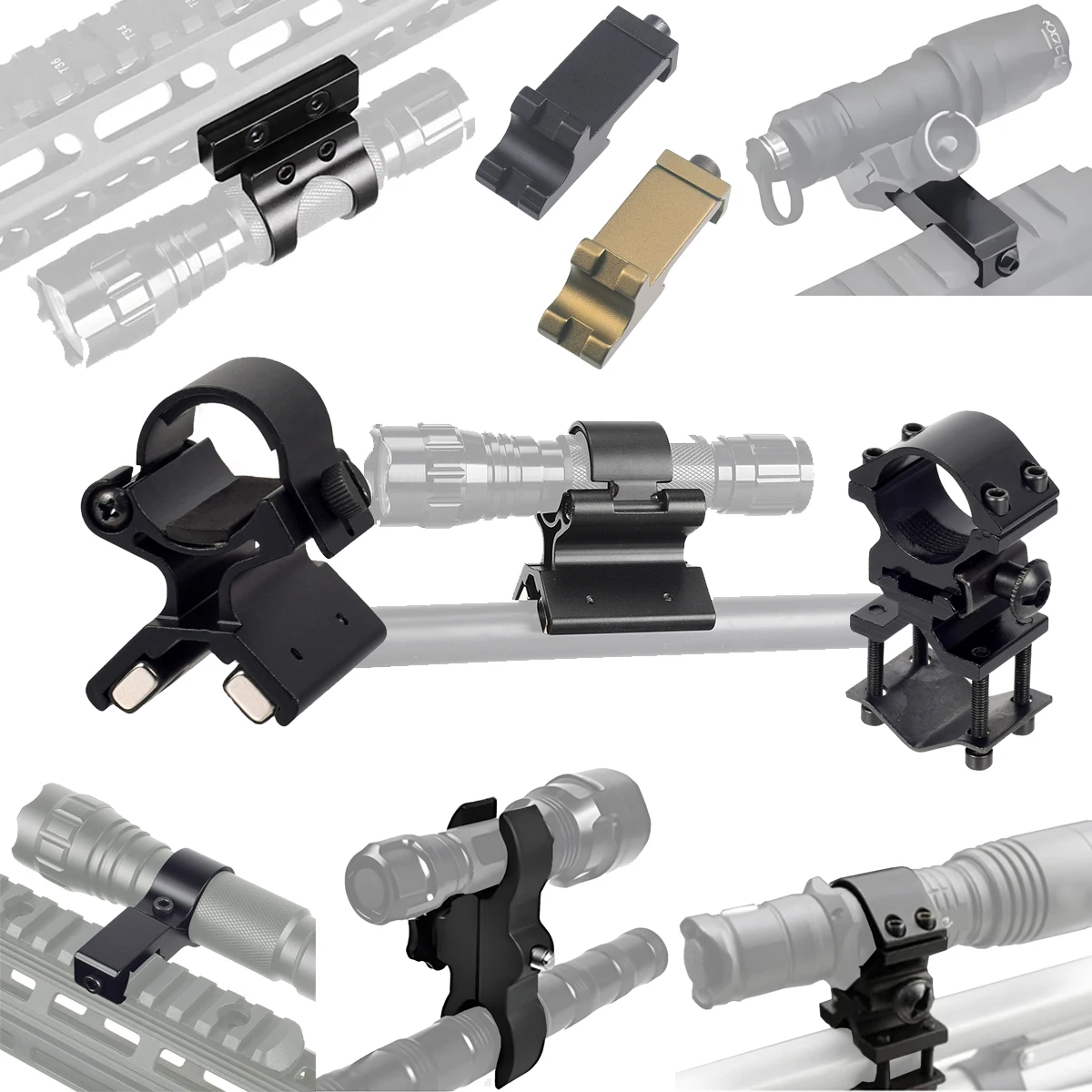 Soporte táctico Universal para linterna, riel y tubo de 20mm, Clip de tubo para linternas de 24-27mm, soporte para linterna 25,4, soporte para barriles de pistola