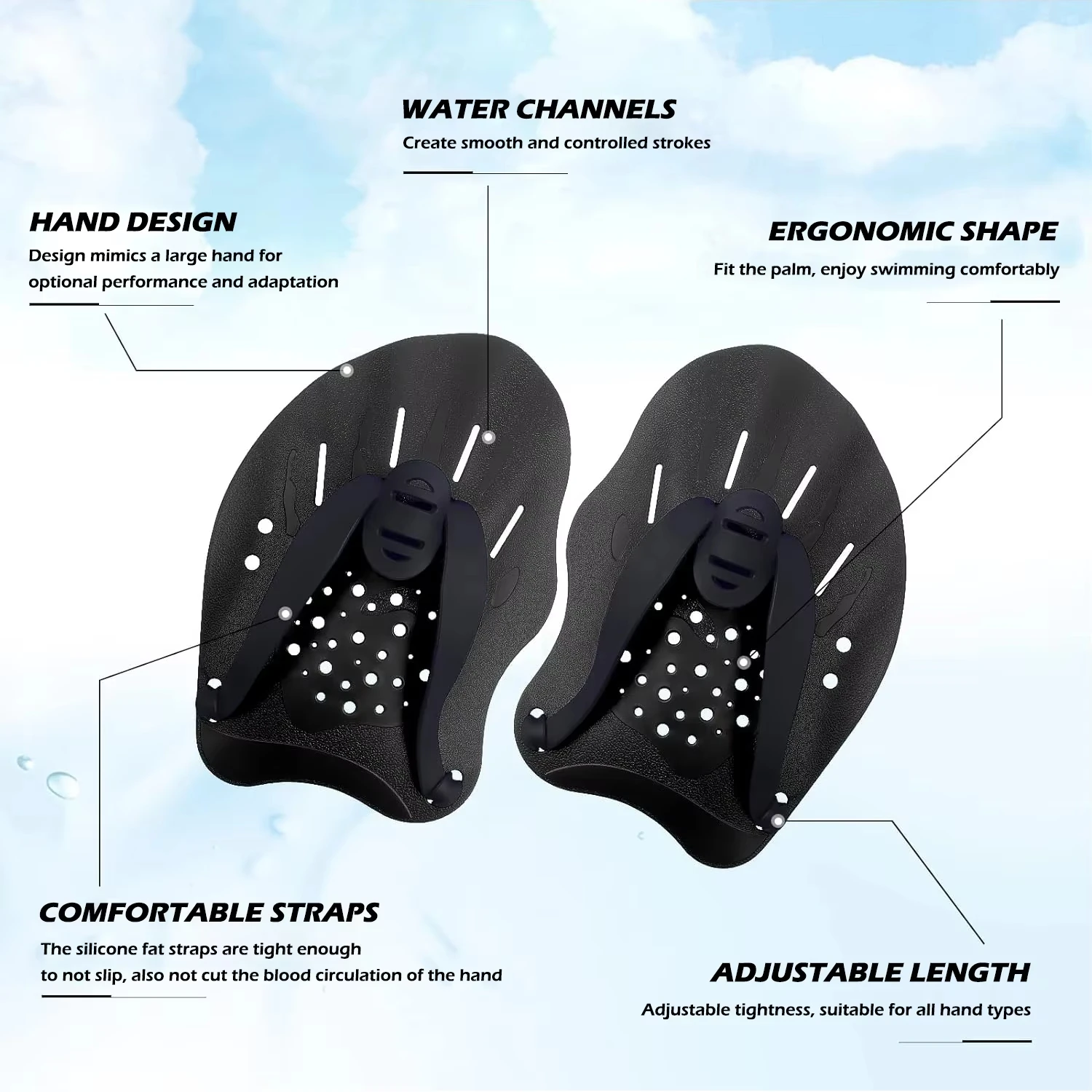 1 par de aletas de manos para entrenamiento de natación, con correas de silicona ajustables - imagen 5