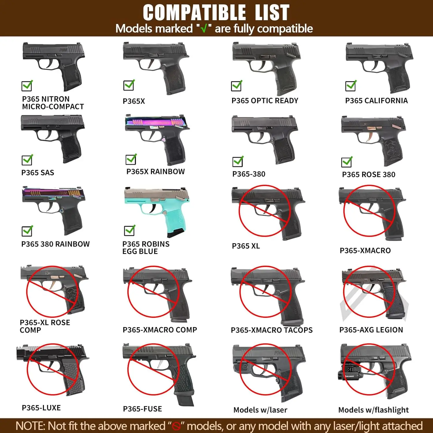 Funda de cuero IWB para SIG P365/ P365X/ P365 SAS/ P365-380, corte óptico, cinturilla interior, transporte oculto, cinturón de 1,5 "-1,75", mano derecha - imagen 2