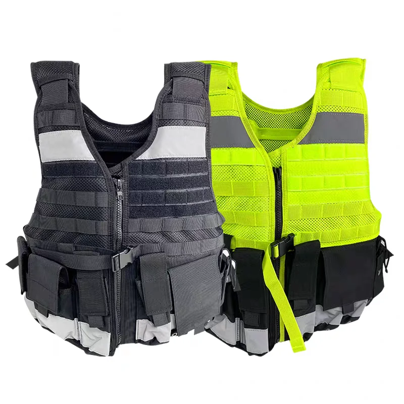 Chaleco táctico antipuñaladas de PE amarillo fluorescente, ropa reflectante de servicio, ropa de entrenamiento multifuncional, transpirable y cómoda - imagen 4