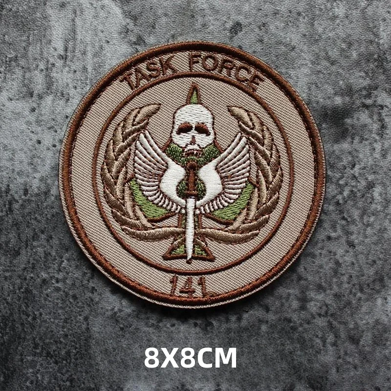 Parches de gancho y bucle bordados de calavera, código táctico TASK FORCE 141, brazalete de llamada de servicio, insignia de moral, pegatinas para mochila - imagen 3