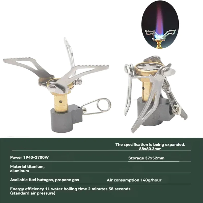 Mini quemadores de Gas de titanio para acampada, estufa de bolsillo de una pieza para exteriores, senderismo, cocina plegable, horno portátil, HT-3000T - imagen 4
