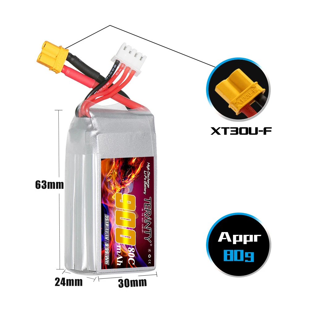 Batería Lipo Original TERANTY 11,1 V 3S 80C/160C 900mAh, adecuada para helicóptero RC quadcopter Dron FPV, batería recargable - imagen 4