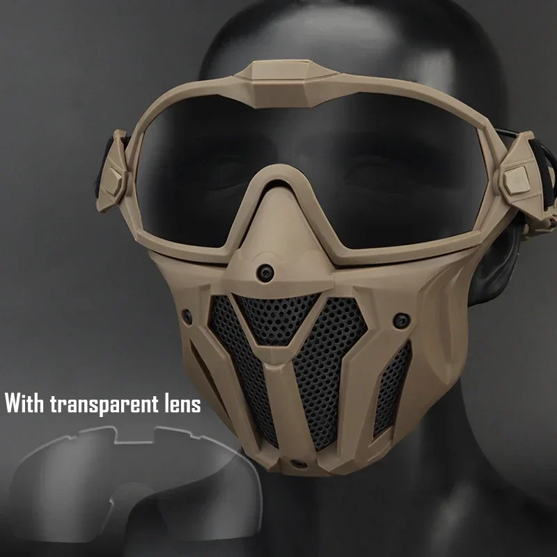 Máscara táctica + gafas desmontables con microventilador Airsoft Paintball máscara protectora de media cara para caza tiro juego Cs - imagen 2