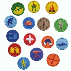 Parche de gancho y bucle con emblema redondo para acampar, insignias de apliques bordados de los Boy Scouts de EE. UU., parches de ropa táctica militar, 4CM