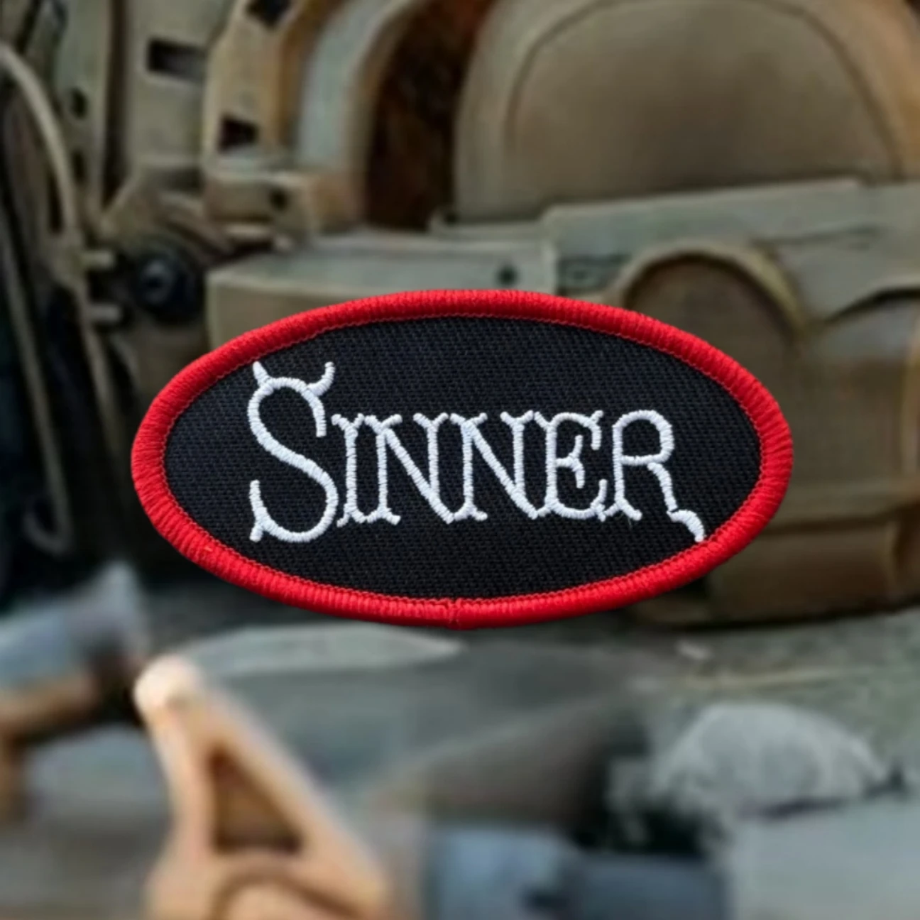 Parche SINNER de Jesús Cristo, del diablo religioso, insignia de moral táctica bordada, parches de gancho y bucle para ropa, pegatinas para mochila - imagen 4