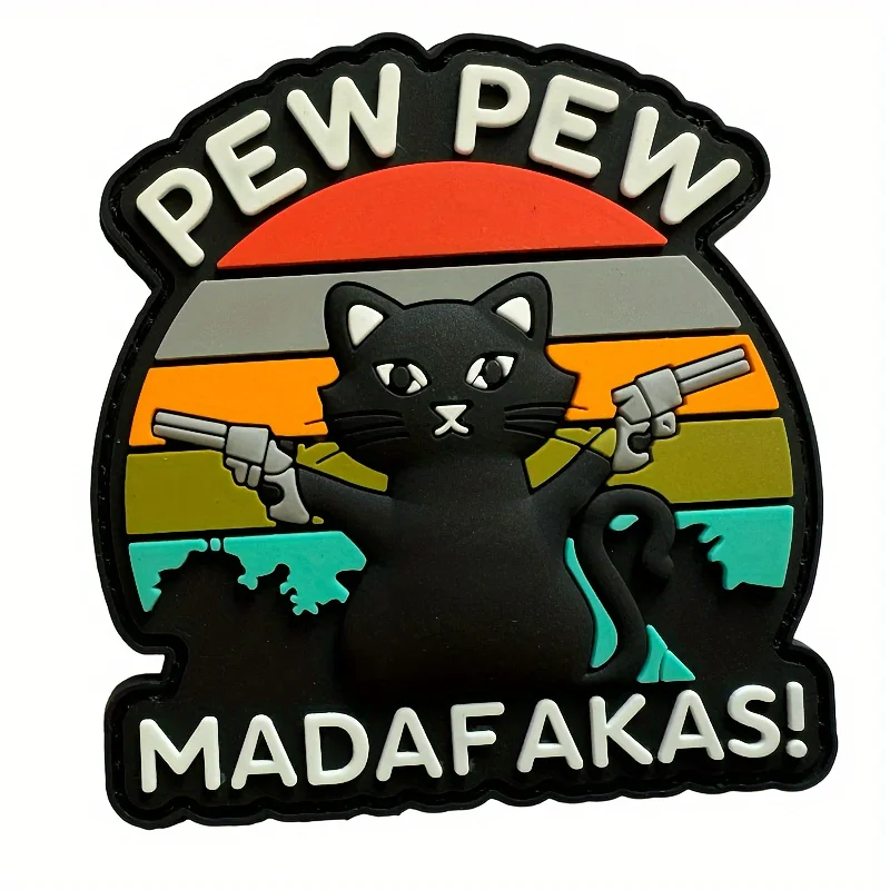 Parches Velcro Mochila TáCticos De Bordados 1 unidad luminosa "PEW PEW CAT" gato negro con pistolas parche de PVC Velcros táctico gancho y bucle-insignia de moral militar para mochila Molle - imagen 5