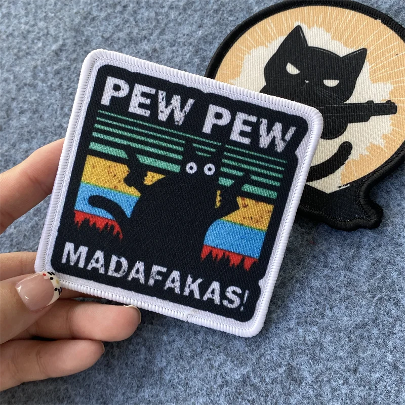 Parche de gato "pew Pew", insignia con estampado de gatito y moral táctica, brazalete, gancho y bucle, mochila, ropa, pegatinas decorativas Diy - imagen 3