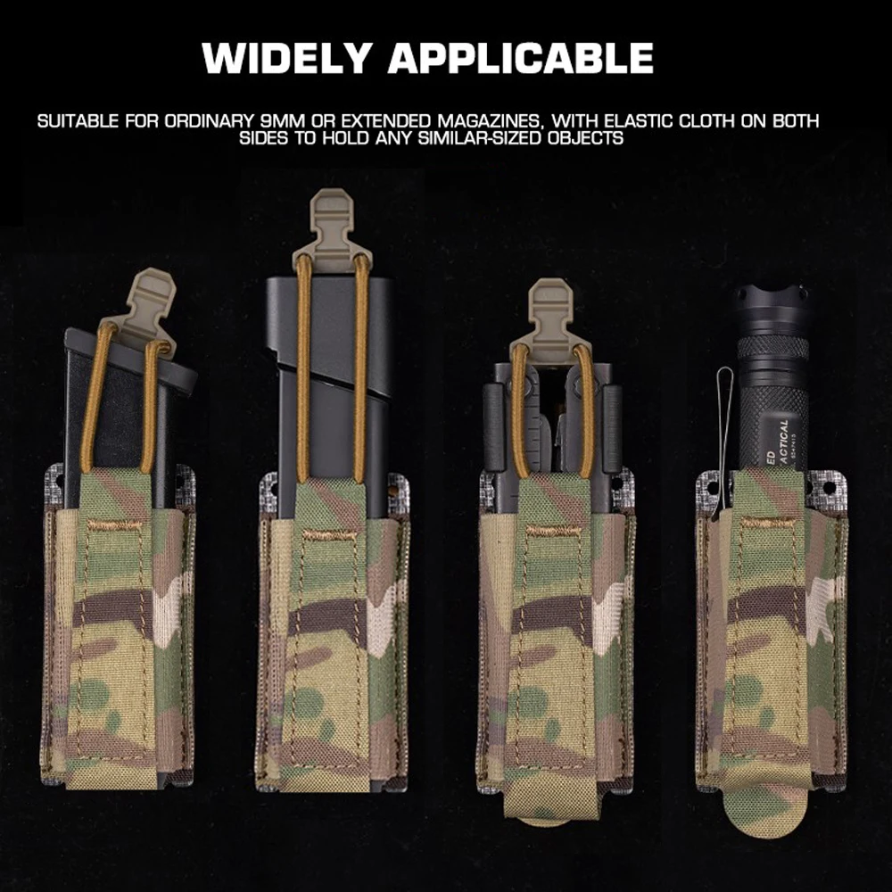 Bolsa táctica para pistola Mag, elástica, individual, 9mm, liberación rápida, caza, tiro, Airsoft, bolsa para revistas, equipo de cinturón de combate MOLLE - imagen 5