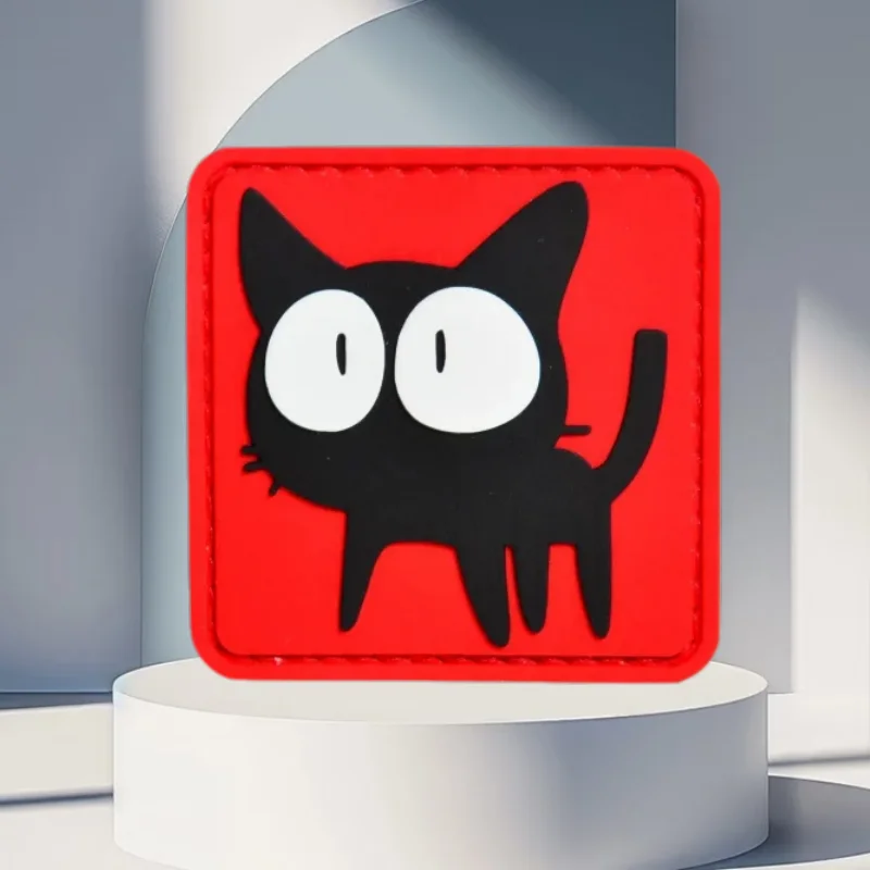 Parche de PVC de gato negro, insignia de moral táctica con gancho y bucle, accesorios de decoración para mochila militar, parches adhesivos para ropa