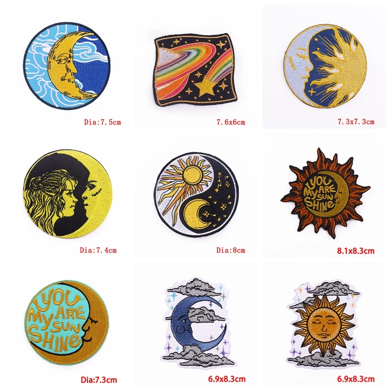 Parche bordado de aventura de montaña, parches termoadhesivos para planchar en la ropa, sol, Luna, olas, costura, 10 unids/lote - imagen 3