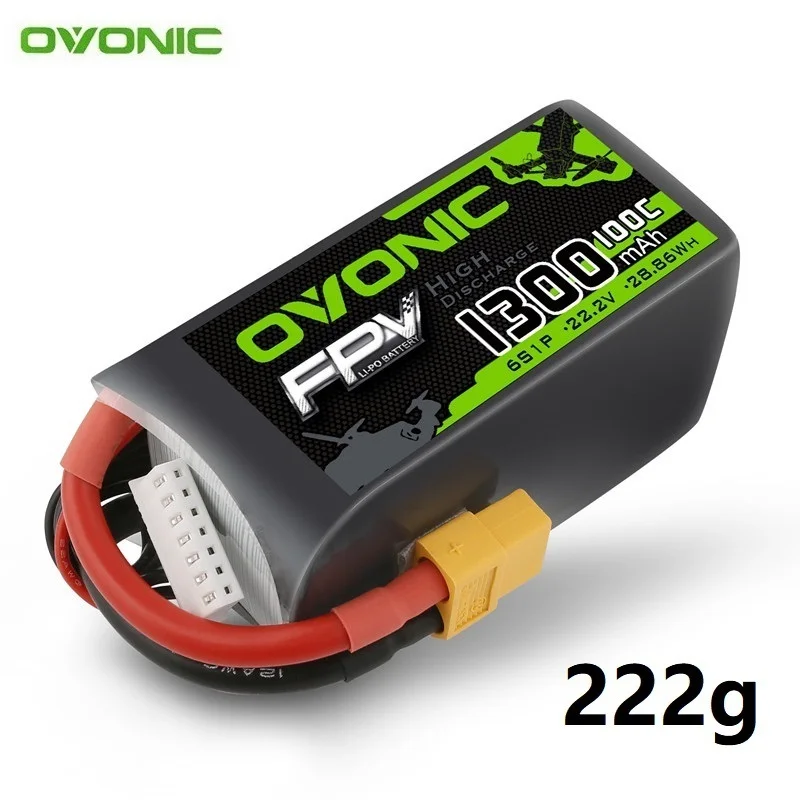 Nueva batería Lipo OVONIC 1300mAh 100C 22,2 V para helicóptero RC Quadcopter Dron de carreras con visión en primera persona piezas 22,2 V con batería de enchufe XT60