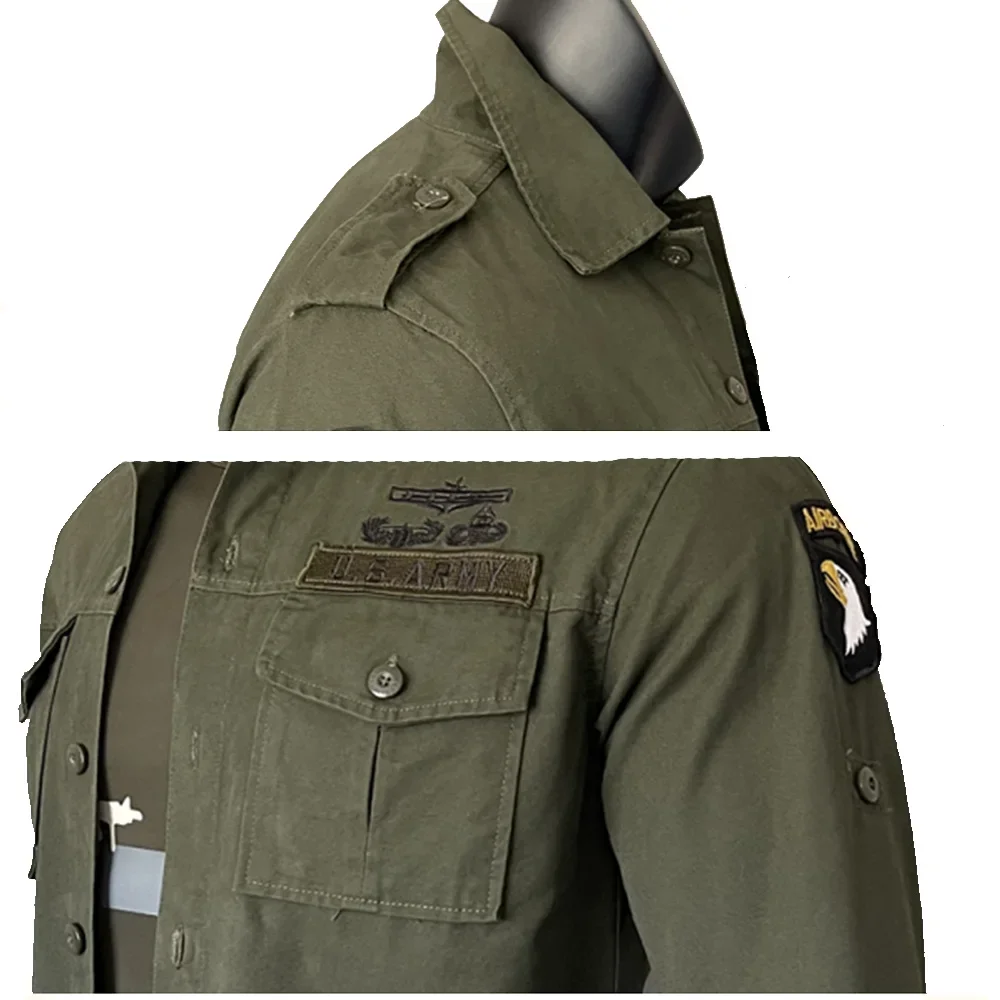 Camisa de herramientas de división aerotransportada de la Segunda Guerra Mundial, camisa verde de manga larga, chaqueta de entrenamiento informal, camisa Vintage para hombre - imagen 4