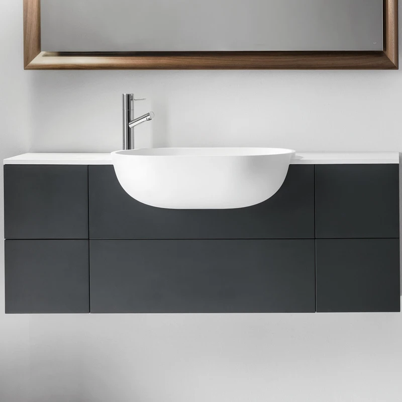 Piedra artificial de color sólido personalizada, lavabo integrado debajo de la encimera, gabinete de roble, lavabo de mano, inodoro - imagen 4