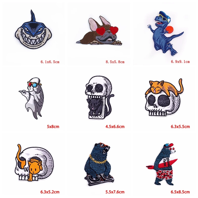 5 uds. Parches bordados de animales geniales parche de oso dinosaurio mariposa tiburón parches para planchar para ropa Jeans DIY parche de pingüino de gato - imagen 3