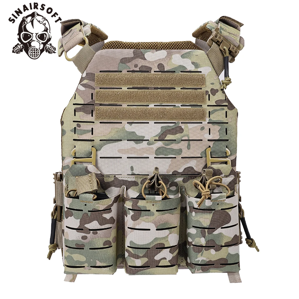 SINAIRSOFT-Chaleco de equipo táctico, portador de placa, liberación rápida, seguridad, Camping, corte láser, Molle, Triple bolsa para revistas, aparejo de pecho - imagen 3
