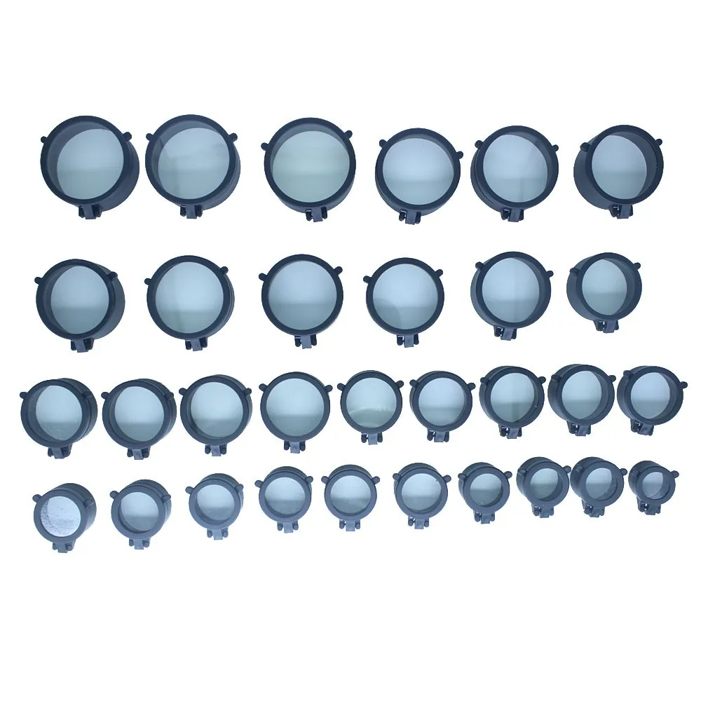 2 uds. Cubiertas transparentes para lentes de mira telescópica, 30-57mm, 1 par de tapas para óptica de caza, Protector abatible, tapas para lentes de vista de punto rojo - imagen 5