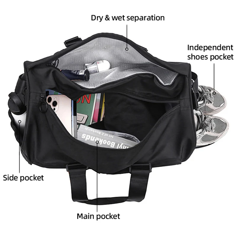 Bolsa de lona deportiva para gimnasio, bolsa de Yoga seca y húmeda con paquete de zapatos para acampar al aire libre, senderismo, escalada, equipaje grande, bolsa portátil - imagen 4