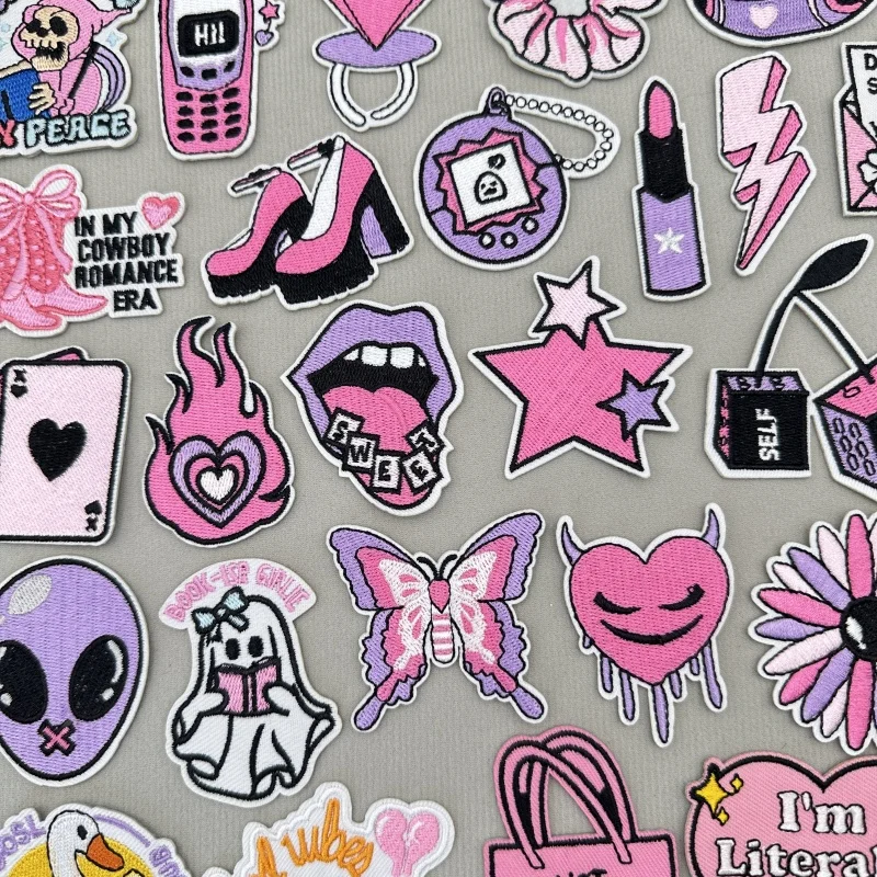 Pegatina de tela bordada con cuentas de ojo púrpura de dibujos animados, parche decorativo de diamante púrpura, pegatina de capítulo bordado, planchado - imagen 2