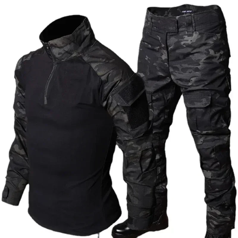 MCBK-trajes tácticos para hombre, conjuntos de combate, uniforme militar, ropa de caza de camuflaje negro, camisa de entrenamiento, pantalones de Paintball Airsoft