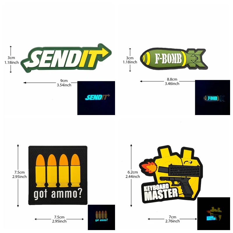 Parche luminoso de PVC, insignia de moral de revista táctica, cubo de basura de misiles, parche de gancho y bucle de llama, brazalete, pegatina para mochila - imagen 5