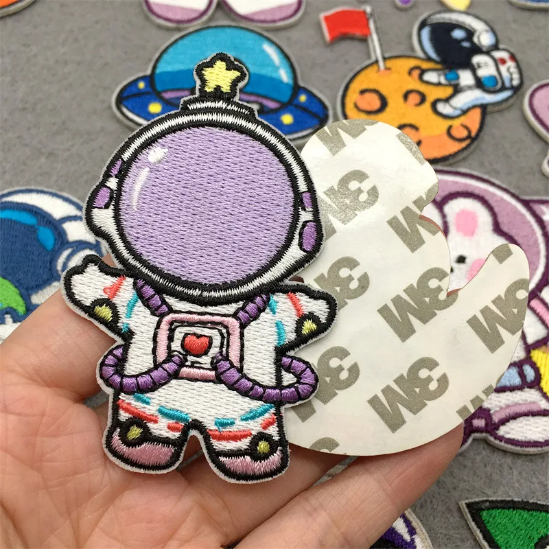 Parches de astronauta de dibujos animados para ropa, pegatinas, rayas autoadhesivas para ropa, parches bordados, apliques, insignias de cohete OVNI - imagen 4