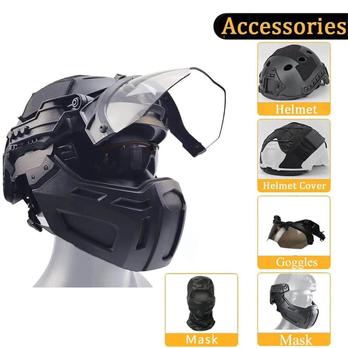 Casco táctico Airsoft Fast con cubierta de casco Multicam, máscara de Paintball de cara completa y juego de gafas para caza al aire libre, juego CS CBQ - imagen 2