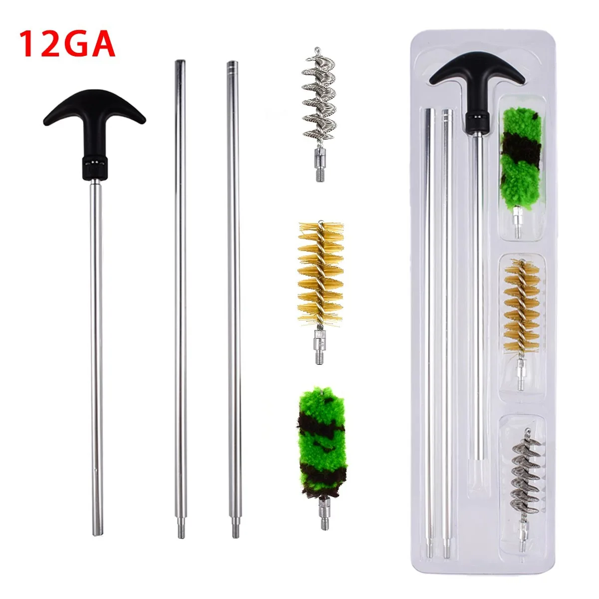 6 unids/set Kit de limpieza de pistola 12 GA 16 GA 20 GA 410 GA varilla de calibre cepillo Rifle pistola tubo barril herramienta de limpieza accesorios de caza - imagen 5