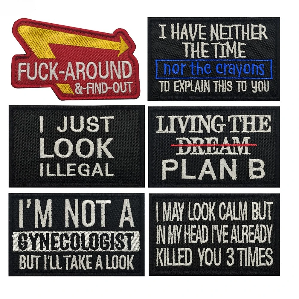 Insignia de flecha amarilla FAFO con letra inglesa en blanco y negro, accesorio de parche de tela bordado, tengo no soy