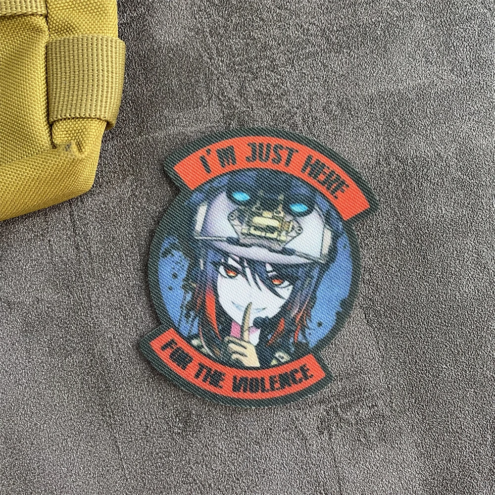 I'm Here for The Violence moral insignia, Parche de Anime, cheurón ruso, chica linda, emblema militar, pegatina impresa en mochila - imagen 4