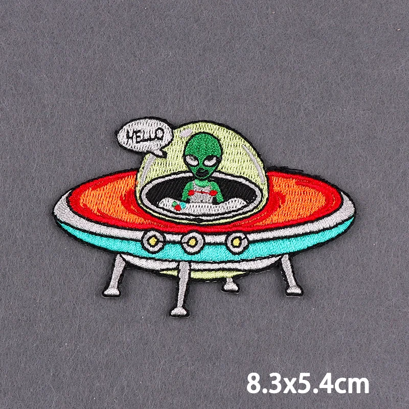 Parches de Alien para ropa, termoadhesivos para ropa, universo espacial, parches bordados para planchar, apliques de bricolaje, pegatinas de hierro - imagen 4