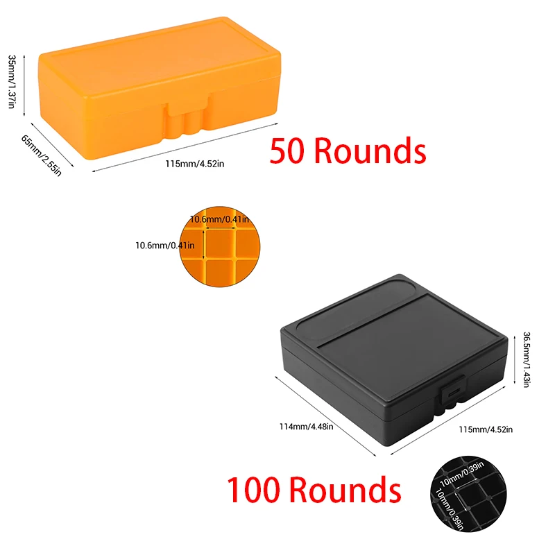 Caja de almacenamiento de municiones portátil de 9mm, caja de balas de 50/100 rondas, soporte de municiones para caza al aire libre, organizador de cartuchos de tiro - imagen 2