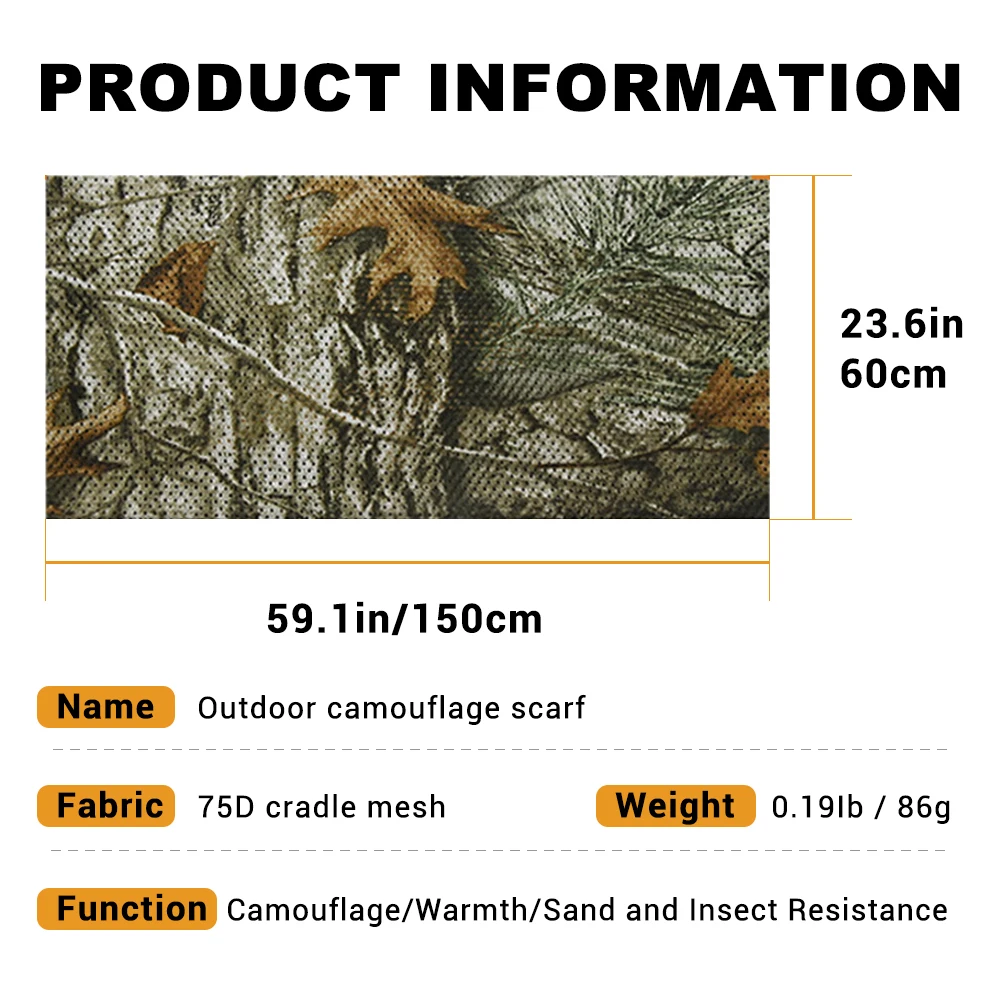Bufanda táctica de malla de camuflaje para el cuello, red de camuflaje transpirable, velo para la cara de francotirador, bufandas para juego de guerra, deportes, caza, tiro, Camping - imagen 4
