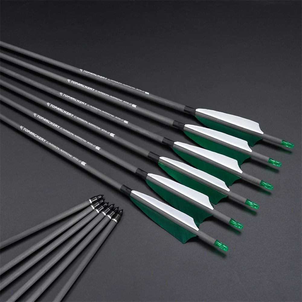 Flechas de caza de carbono 100% puro de 32 ", flechas de práctica de tiro con arco con plumas de pavo de 4 ", columna vertebral 400 para arco compuesto recurvo - imagen 4