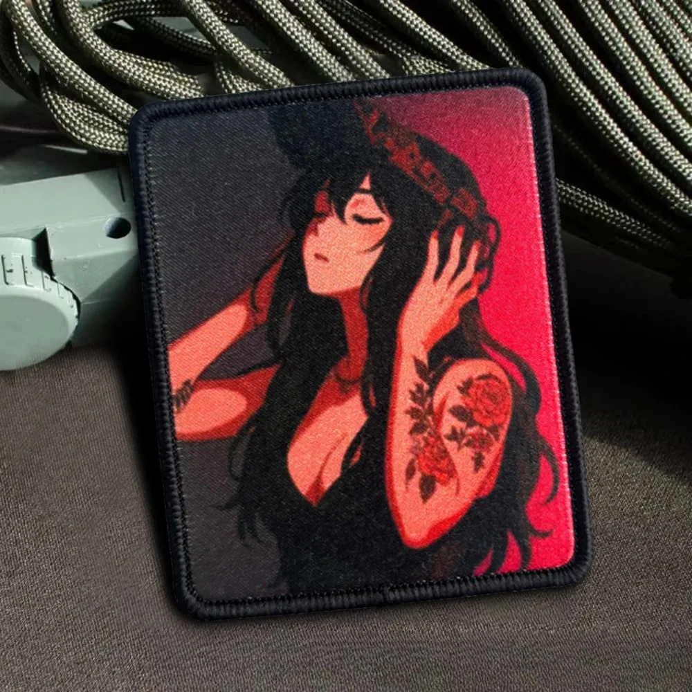 La chica que escucha la música parches tácticos Anime gancho y bucle sujetador insignia de moral militar brazalete mochila pegatinas - imagen 3