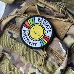 Parche bordado "RADIATE POSITIVITY" para ropa, parches tácticos con gancho y bucle, pegatinas para mochila