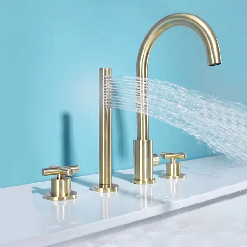 Grifo para bañera, baño estilo borde de bañera, juego de cuatro piezas dividido totalmente de cobre, ducha, grifo doméstico frío y caliente - imagen 2