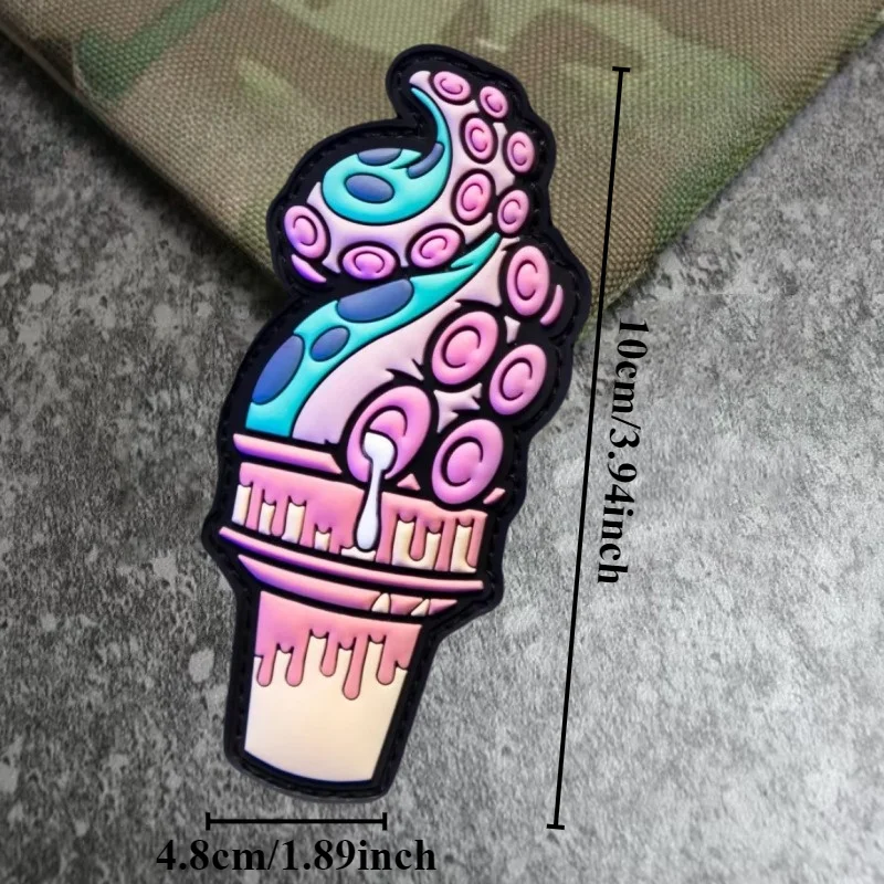 Insignia de moral de helado de pulpo de PVC 3D, parche de gancho y bucle para decoración de mochila, pegatina, emblema táctico, accesorio, parches Klett - imagen 5