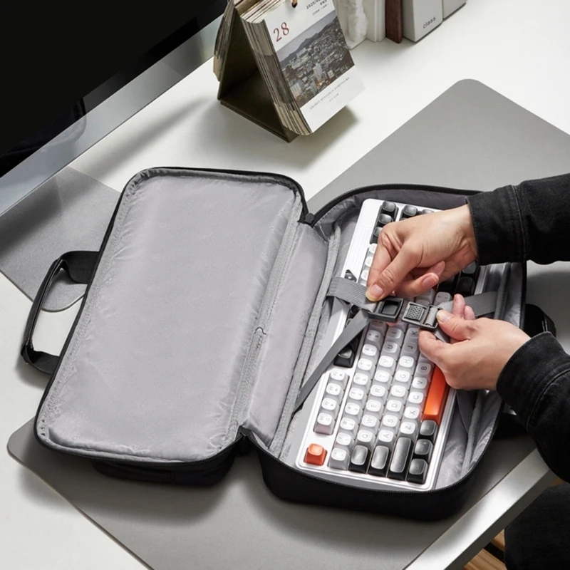 Estuche Viaje para teclados con áreas almacenamiento separadas, compartimento acolchado, organizador malla, bolsillos,