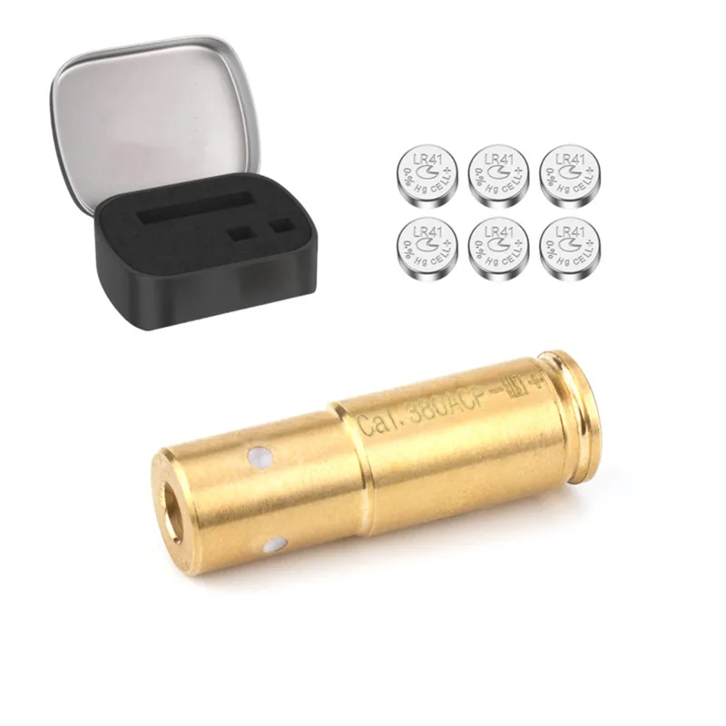 .380 Visión de orificio láser roja 380ACP Boresighter Zeroing con baterías de 6 piezas