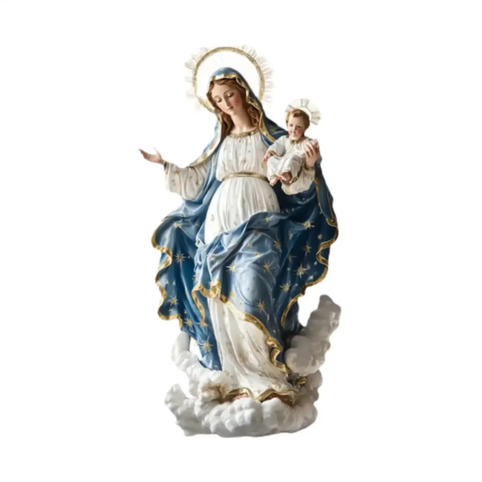 Estatua Virgen María escena navideña con Jesús niño para escritorio