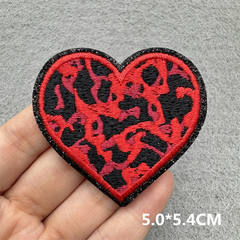 Parche bordado con corazón y estrella con estampado de leopardo, parches para planchar DIY para ropa, parches de dibujos animados para ropa, chaqueta, insignias adhesivas para coser - imagen 5